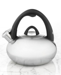 An attractive brushed stainless steel tea kettle finds a welcome home on your range. With an easy-to-use spout lever and a large opening for spill-proof filling and pouring, this kettle weds traditional charm with effortless function. 1-year warranty.