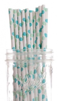 Dress My Cupcake Aqua and Green Polka Dot Paper Straws, 50-Pack