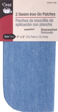 Dritz 55240-16D Denim Iron-On Patches, Stone Washed, 5 by 5-Inch, 2-Pack