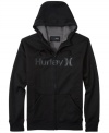 This Hurley logo hoodie has a classic design and cozy fit great for layering.