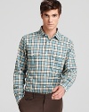 Plaid classic fit sport shirt with patch chest pockets from Jack Spade.