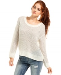 Keep it casual in this relaxed open-knit sweater from Eyeshadow. Metallic threading adds pop to your look!