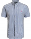 Polo Ralph Lauren Classic Fit Mens Short Sleeve Seersucker Shirt Light Blue White Stripe