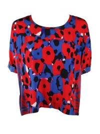 DKNY Womens Red Blue Abstract Silk Blend Tank Lined Cuffed Box Top P