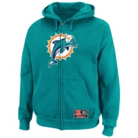 NFL Mens Miami Dolphins Classic Heavyweight III Long Sleeve Full Zip Fleece W/Hood (Aqua, X-Large)