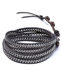 Express yourself with a rugged leather bracelet featuring silver-based metal accents for full-on masculine appeal.