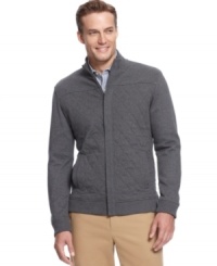 Quilting adds an extra layer of appeal to this zip-front sweater from Tasso Elba.