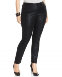 Dress up your denim with Not Your Daughter's Jeans' plus size skinny jeans, featuring a tonal print and metallic finish.