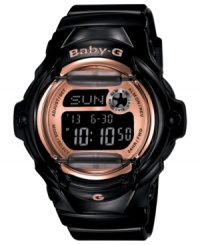 Toast to timely fashion with this black and champagne-colored digital watch from Baby-G.