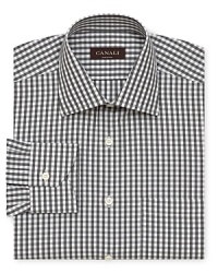 Gingham always enlivens your professional attire with its refreshing check pattern, a smart addition to your collection of fine dress shirts, from Canali.