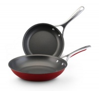 KitchenAid Gourmet Porcelain Enamel Nonstick 9-Inch and 11-1/2-Inch Open Skillet Twin Pack, Red