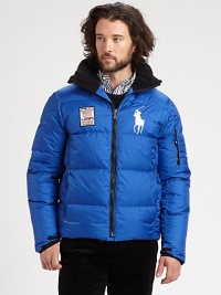 A plush down jacket is constructed with a detachable hood and adorned with Ralph Lauren's Big Pony for unparalleled cold-weather warmth and style.Zip frontStand collarSide slash pocketsAbout 28 from shoulder to hemFill: 80% down/20% other feathersNylonMachine washImported