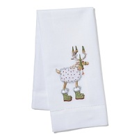 Whimsical interpretations of Santa's reindeer dress up this collection of linen tea towels from Patience Brewster.