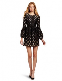 Twelfth Street by Cynthia Vincent Women's Bell Sleeve Baby Doll Mini Dress, Black Foulard, X-Small