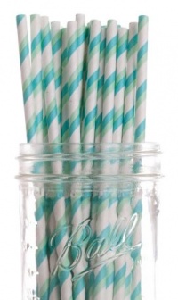 Dress My Cupcake Aqua and Green Striped Paper Straws, 25-Pack