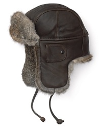 A true vintage look crafted in handsome, rugged leather and trimmed in luxurious rabbit fur from Crown Cap.