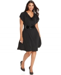 From desk to dinner, AGB's short sleeve plus size dress is a must-have essential for your wardrobe-- the belted waist lends a slimming silhouette.