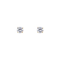 14K Yellow Gold 3mm Round CZ Solitaire Basket Stud Earrings with Screw-back