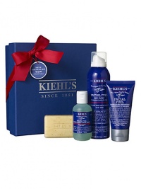 An ideal mix of classic Kiehl's Men's products for the on-the-go man who wants the best for his skin. Includes Ultimate Man Body Scrub Soap (3.2 oz.), Facial Fuel Energizing Moisture Treatment for Men (2.5 oz.), Facial Fuel Energizing Face Wash (2.5 oz.), and Facial Fuel Sky Flyin' Foaming Multi-gel (5 oz.). 