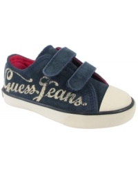 Constructed with her cuteness in mind, with hook-and-loop closures for easy on and off, these stylish low-top shoes from Guess finish her sweet looks.