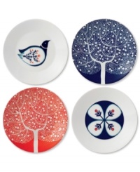 Branch out from the Fable Garland dinnerware pattern with tree, bird and flower appetizer plates. Featuring distinct Scandinavian style and the sleek durability of Royal Doulton porcelain.