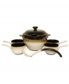 Warm up with French onion, split pea and the cool retro styling of the Nova 7-piece soup set from Sango's collection of serveware and serving dishes. Oven-safe bowls and a coordinating soup tureen make it easier than every to get a hot, enticing meal. (Clearance)