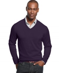 Keep your everyday style solid with this handsome wool-blend, v-neck sweater from Club Room.