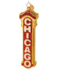 Celebrate the windy city with this Chicago Christmas ornament. Bright red and gold glitter draw a crowd to your tree. From Christopher Radko.