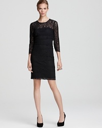 Stacked tiers of floral lace lend a layered look to this Laundry by Shelli Segal dress, perfectly paired with opaque black tights and ankle booties.