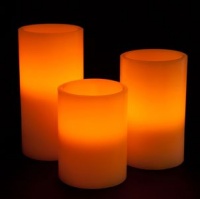 Everlasting Glow Flameless Wax Candle with Timer, Bisque Color with Vanilla Scent, Set of 3 Pillar Candles in Assorted Sizes