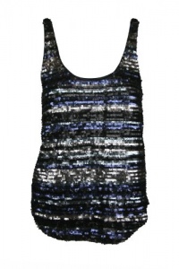 Aqua Womens Black Metallic Sequin Stripe Lined Tank Top S