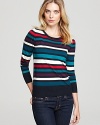 Vibrant stripes enliven this classic French Connection sweater, rendered in an extra-soft cotton blend.