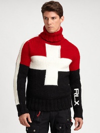 Bold color-blocking lends athletic appeal to a comfortable jersey-knit sweater with an embroidered RLX at the sleeve for an iconic finish.TurtleneckRibbed knit collar, cuffs and hem45% wool/30% acrylic/25% alpacaDry cleanImported