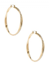 GUESS Gold-Tone Rhinestone Twisted Hoop Earrin, GOLD