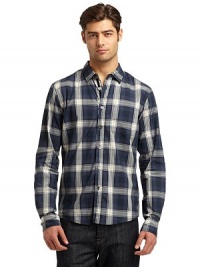 THE LOOKAllover plaid printShirt collarPatch pocket at chestButton-frontLong sleeves with barrel cuffsTHE MATERIALCottonCARE & ORIGINMachine washImportedThis item was originally available for purchase at Saks Fifth Avenue OFF 5TH stores. 