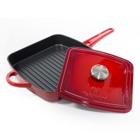 Calphalon Simply Calphalon Enamel Cast Iron Panini Pan, Red