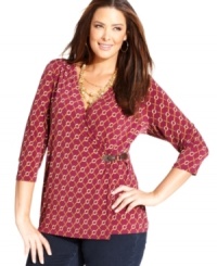 Wrap up a chic casual look with Charter Club's three-quarter-sleeve plus size top and your favorite jeans.