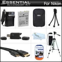 Essential Accessories Kit For Nikon Coolpix S800c S6300 S6200 S8200 S9300 S9200 Digital Camera Includes Extended Replacement (1100MAh) EN-EL12 Battery + AC/DC Charger + Mini HDMI Cable + USB Card Reader + Hard Case + 50 Tripod w/Case + Screen Protectors