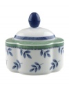 Switch 3's serving pieces feature blue and white motifs to complement the mix-and-match dinnerware pattern.