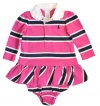 Ralph Lauren Layette Girl's Striped Twill Collar Dress (9 Month, Deep Pink)