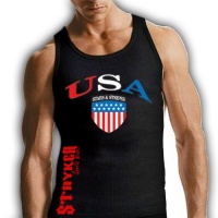 Stryker Fight Gear USA Flag Muay Thai Fighting Black Tank Top T-shirt Top Tapout UFC MMA Brazilian Jiu Jitsu Boxing Karate Judo America Flag Crest *Please Let Us Know the Size You Would Like Available in Size (Small,medium,large,xl,2xl