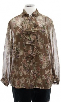 Lauren by Ralph Lauren Multicoloured 'Evelyn' Floral Silk Ruffle Blouse 1X