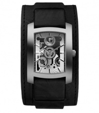 G by GUESS Black Leather Gear Cuff Watch