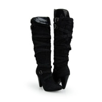 Fahrenheit Women's Luga05 Black Denim Sexy Multi Straps Buckle Knee High Boot