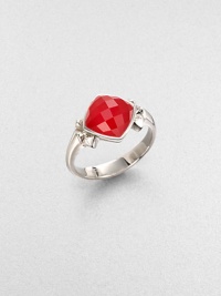 From the Superstud Collection. A bright, faceted stone, layered with clear quartz crystal and coral-color glass crystal, is a standout in this bold ring in a spiky stud setting of rhodium-finished sterling silver.Clear quartz crystalRed coral-color crystalRhodium-plated sterling silverDiameter, about .4Imported