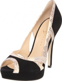 Ivanka Trump Women's Apryls Peep-Toe Pump,Black Suede With Beige Snake Trim,7.5 M US