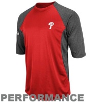 MLB Majestic Philadelphia Phillies Featherweight Tech Fleece 3/4 Sleeve Performance Top - Red