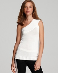 A one-shoulder 10 Crosby Derek Lam sweater is crafted in soft knit cotton--the perfect trans-seasonal look when chic is on the agenda.