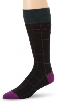 HUGO BOSS Men's Green Grid Pattern Dress Sock