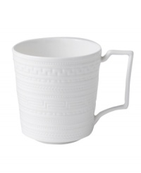 Steeped in history, the Intaglio mug from Wedgwood features modern bone china embossed with geometric motifs from the Georgian era. With a distinct handle design.